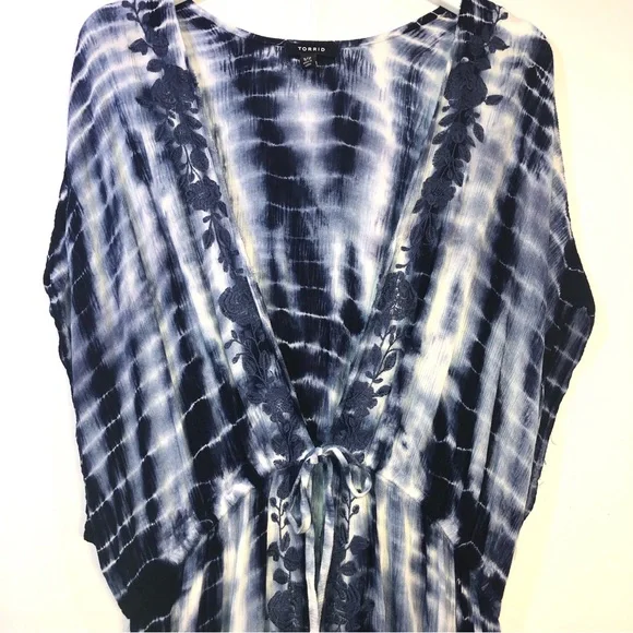 Torrid Boho Tie Dye Floral Embroidered Beach Cover Up - Picture 5 of 16